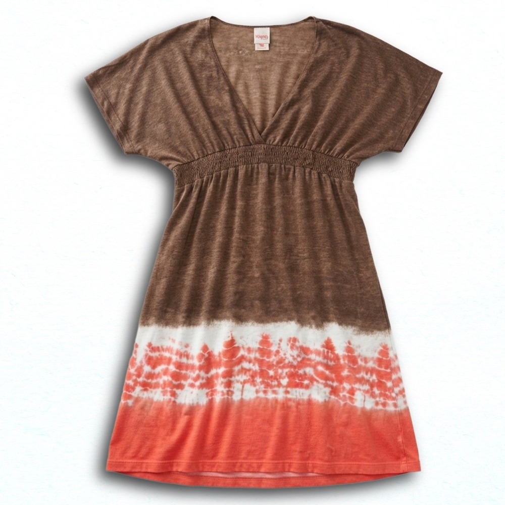 Mossimo Supply Co Womens Brown Tie Dye Empire Waist V-Neck Mini Dress Medium